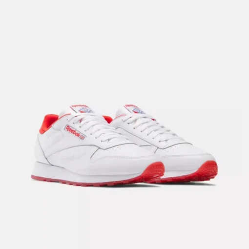 Basket en Cuir Reebok Classic Leather Blanche et Rouge 100033913 https://chb7.com original Algerie DZ